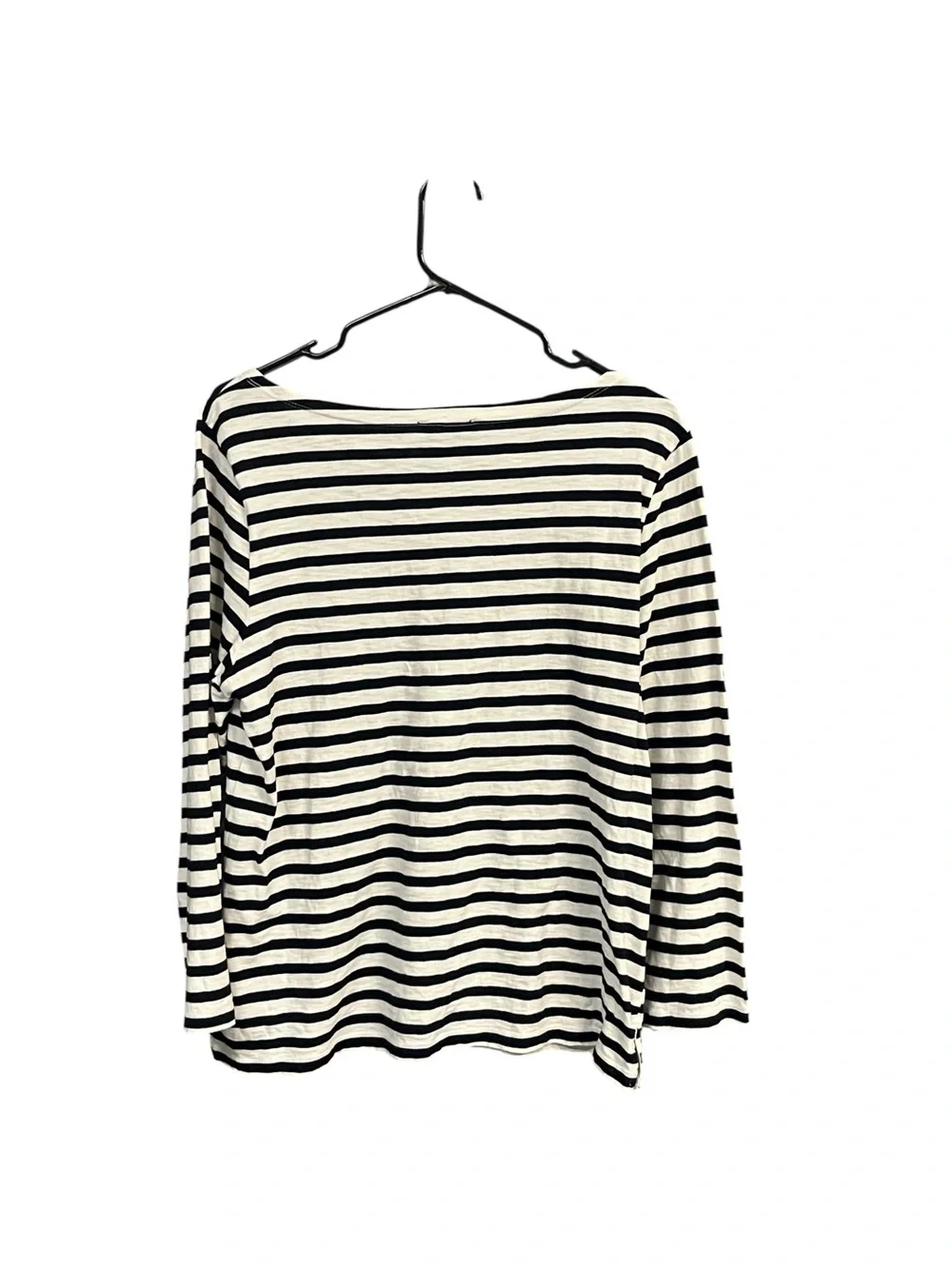J.Crew Striped Boatneck Top L Black White 100% Cotton Preppy Nautical
